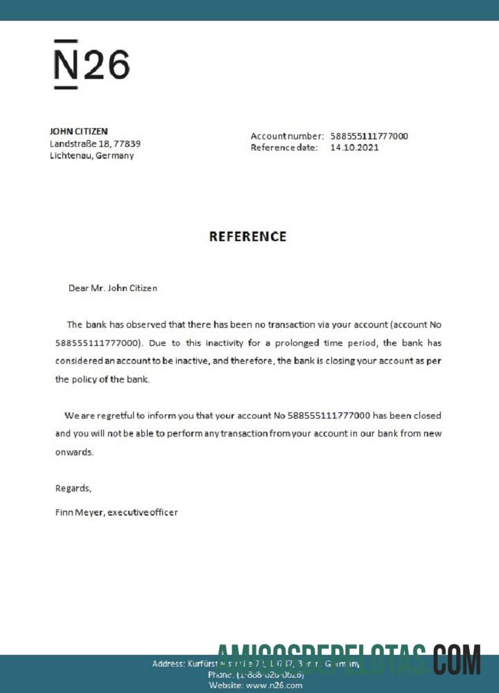 Referência de fechamento N26 da Alemanha amostra